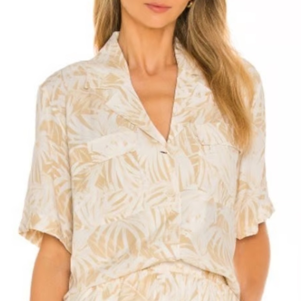Anine Bing Austin Top in Yellow Button Down Cream/White Leaf - NWT - XS